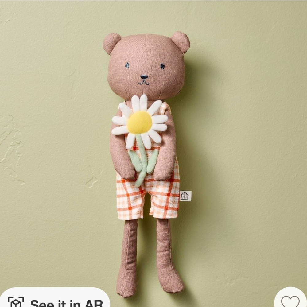 Hearth & Hand Brown Teddy Bear with Plaid Scarf